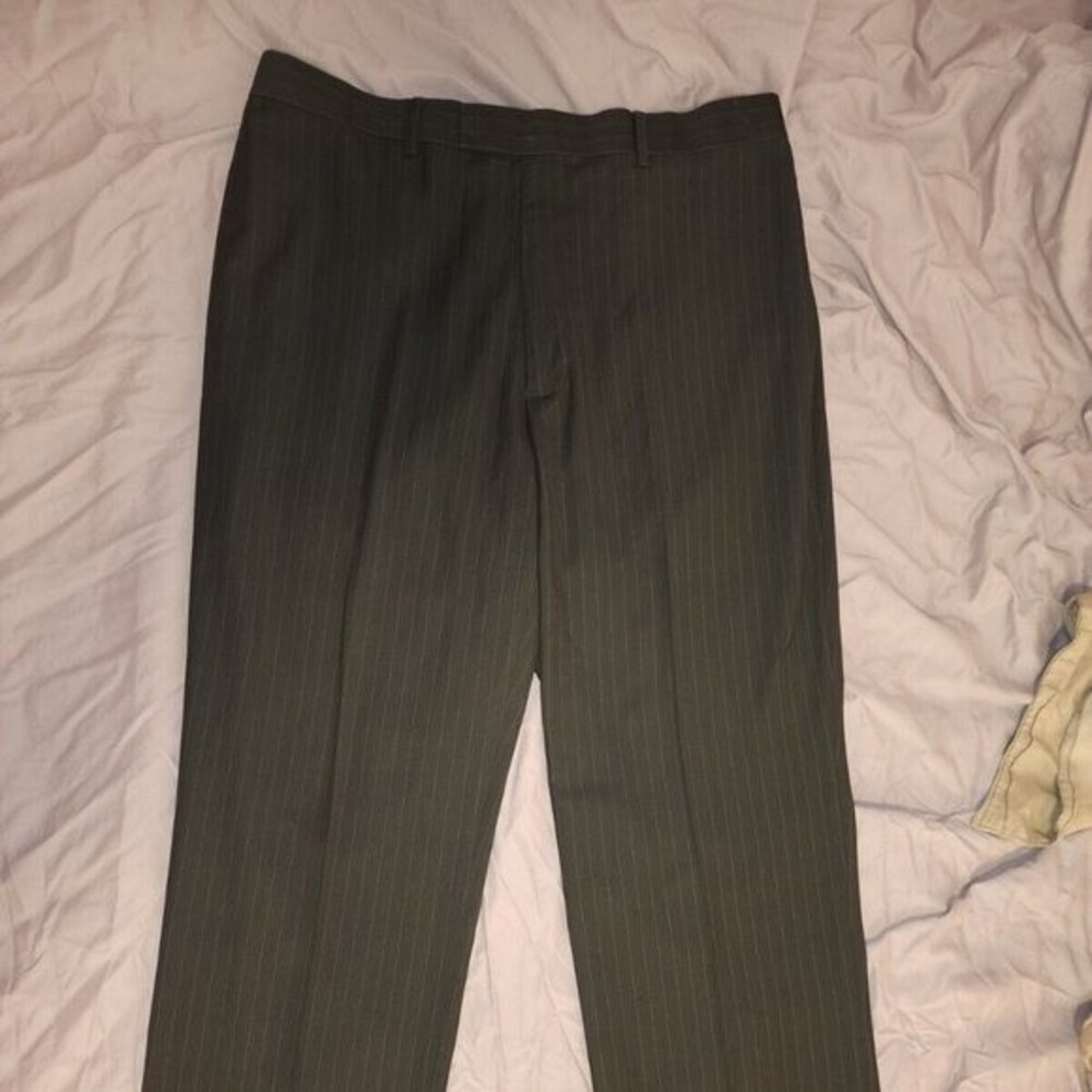 Perry Ellis Portfolio Mens black Dress Pants Trousers striped 36x29